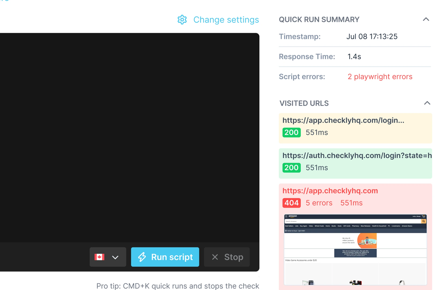 Checkly screenshot